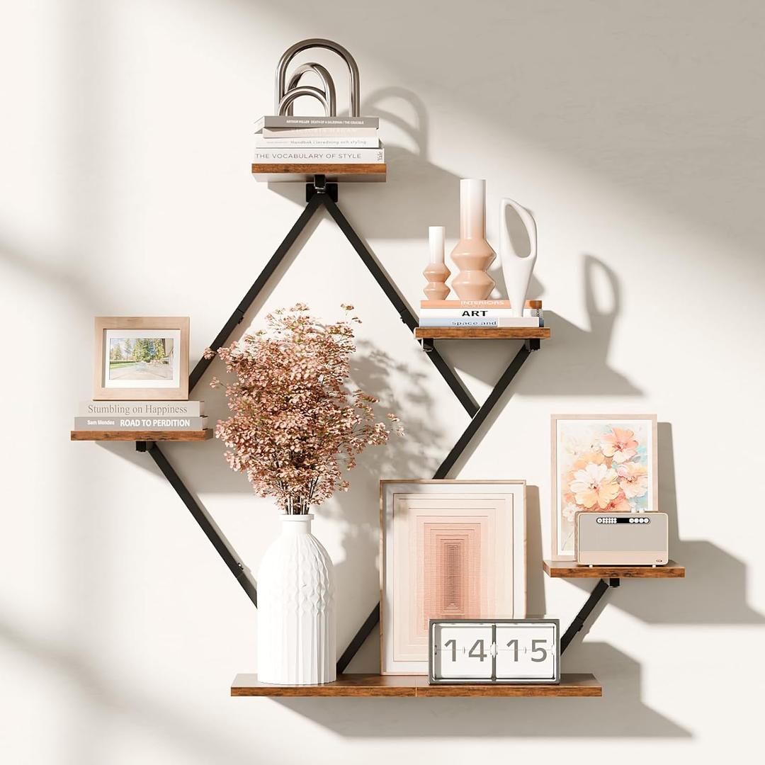 Floating Shelves for Wall, Wall Shelf for Living Room, Bedroom Dcor, Large Hanging Shelf for Storage and Display for Books, Plants, Photos, Easy Install (Rustic Brown/Black)