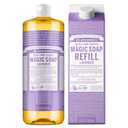 Dr. Bronner's Pure-Castile Liquid Magic Soap Bottle & Refill Carton - Made with Regenerative Organic Certified Oils, 86% Less Plastic per Quart - For Face, Body Wash, Hand Soap Refill- Lavender, 32oz