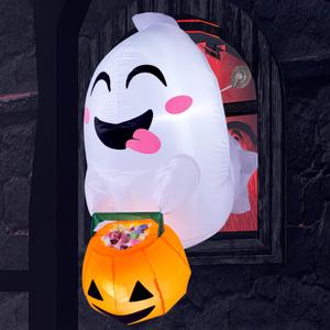Decorations, Blow Up Halloween Yard Decorations Inflatable Window Ghost Decor, Blow Up Ghost with Candy Basket for Window Decor