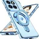 for Motorola Moto Edge 2025 Love Heart Kickstand Case, Luxury Plated Gold Edge Slim Soft TPU Shockproof Full Camera Protection Case Cover for Moto Edge 2025 (Blue)