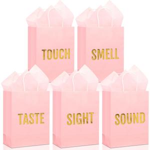 Kolldenn 5 Senses Gift Bags for Him for Her with 10 Pcs Tissue Paper, Paper Bags with Handles Five Senses Gifts for Valentines Christmas Birthday Wedding Anniversary (Pink,8.3 x 4.3 x 10.6 Inch)