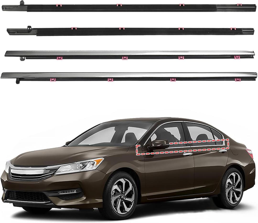 Window Molding Trim for 2013-2018 Honda Accord,4-Door Sedan,Chrome Outer Door Weatherstrip Window Seal Belt,Replace#72410-T2A-A01 72450-T2A-A01 72910-T2A-A01 72950-T2A-A01
