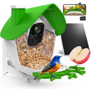 birdsnap P33 - Smart Bird Feeder with Camera Solar Powered, 2K Video Bird Camera Feeder Live with 32GB Card, AI Identify Feather Species, Auto Record in Backyard, Ideal Gift for Birds Lover (Green)