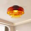 Mid-Century Modern Ceiling Light: Mid Century Flush Mount Ceiling Light for Bedroom - Vintage Glass Three-Layer Ceiling Light (Orange)
