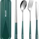 Travel cutlery set, 18/8 stainless steel cutlery, Reusable utensils set with case, Portable Silverware Lunch Box for Camping and Office (Green/knife set)
