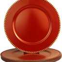 Red Charger Plates with Beaded Rim, 13" Round Charger for Dinner Plates, Set of 6 Plastic Plate Chargers for Wedding, Thanksgivng, Christmas.