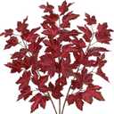 3Pcs Fall Decor Artificial Maple Leaves Branches Fake Fall Leaves Stems Plants Faux Maple Shrubs Leaf Bushes for Home Kitchen Decor Autumn Thanksgiving Table Fireplace Festival Party Decorations Red