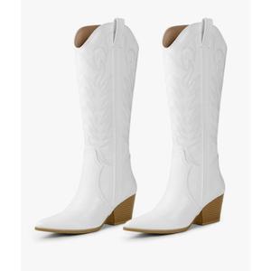 Arromic Cowboy Boots for Women Comfortable Womens Embroidered Western Cowgirl Knee High Boots Pointed Toe Zipper Chunky Heel Country Outfit Retro Tall Boots size 10