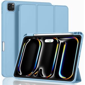 ZryXal New iPad Pro 13 Inch Case M4 (2024 Model, 7th Generation) with Pencil Holder, Smart iPad Case [Support Pencil Pro and Pencil (USB-C)], Support Touch ID and Auto Wake/Sleep (Azure Blue)