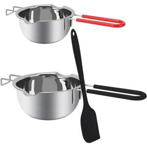 Double Boiler Set, 304 Stainless Steel Melting Pot 16oz & 20oz Melting Bowl with Heat Resistant Handle Melting Cup for Chocolate, Butter, Candle, Candy, Soap (Silicone Spatula Included) (A style)