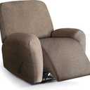 Recliner Chair Covers 4 Piece Stretch Couch Covers Recliner Slipcovers Couch Furniture Protector with Stripe Jacquard Sofa Cover Washable for Pets (Brown) (1 Seater)