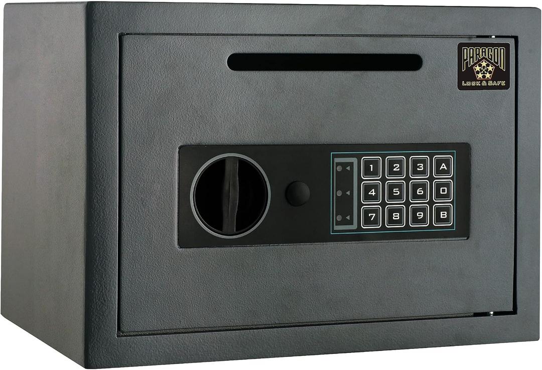 Electronic Safe Deposit Box - Drop Safe with Digital Keypad and 2 Manual Override Keys for Business Cash Drops or Home Safety by Paragon Safes (Dark Gray)