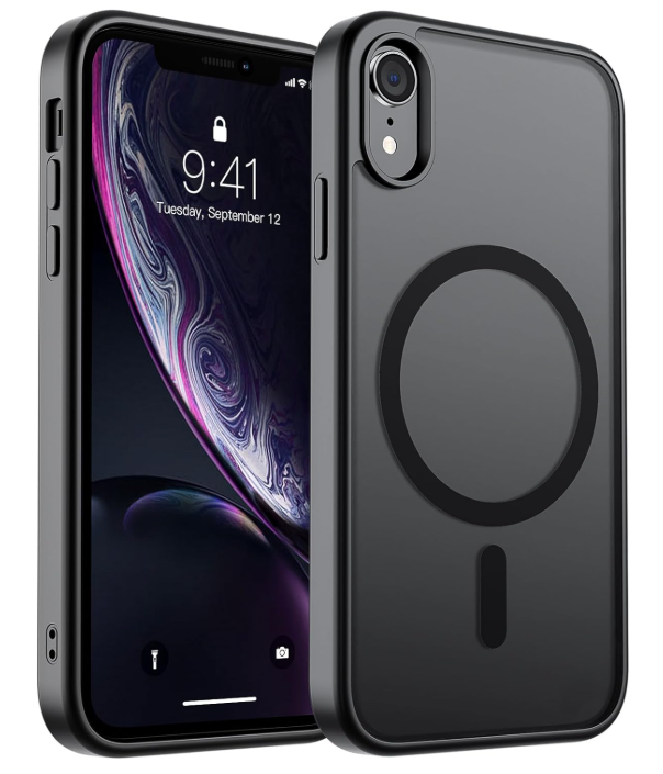 SUPFINE Magnetic for iPhone XR(Compatible with MagSafe)(Military Grade Drop Protection) Slim Translucent Matte Shockproof with Anti-Fingerprint Phone Case, Black