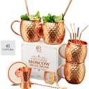 COPPER-BAR Moscow Mule Copper Mugs - Unique HANDCRAFTED Gift Set of 4, Hammered by Artisan, 100% Pure Solid Copper Cups 16oz for Drinking Water & Cocktails, Include 19 Pcs accessories & Special Opener