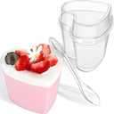 60 Pack Dessert Cups with Lids and Spoons, 5 oz Heart-Shaped Clear Plastic Appetizer Parfait Cups for Mother's Day Gift, Wedding, Bridal Shower