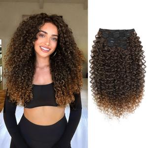 Molefi Curly Clip in Hair Extensions Clip Ins for Women,6PCS Deep Wave Protein Silk Hair Extensions Natural Soft Long-lasting Curl, Beginner-Friendly (T6/27A)
