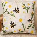Embroidered Throw Pillow Cover 18x18 Inch - Spring Summer Boho Decorative Pillow Cover with Zipper for Living Room Couch Sofa Bed Aesthetic Design Cushion Pillowcase