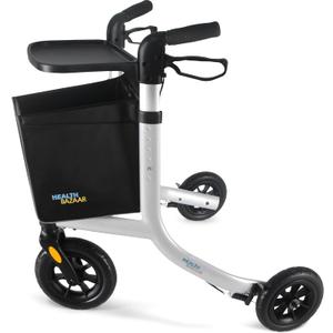3 Wheels Rollator Walker for Seniors, Foldable Lightweight Walker with Detachable Tray and Storage Bag, Invisible Brake Line, 6 Levels Height Adjustable, 10'' Front Wheels