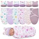 Ramede 6 Pack Preemie Swaddle Blanket with Hats Sleep Swaddle for Baby Boy Girl Preemie Newborn Sacks Soft Cotton Wearable(Tree,Purple)