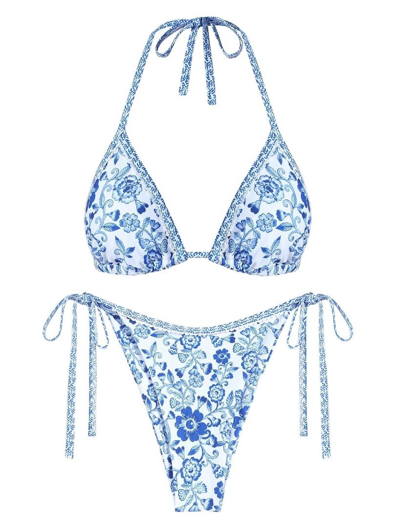 ZAFUL Triangle Bikini for Women 2 Piece Halter Bikini Sets Sexy High Cut Bathing Suit Side Tie Swimsuits, Size Small