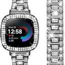 Dsytom Bling Stylish Watch Band Compatible With Fitbit Versa 4, Sense 2, Versa 3, Sense - Cute Strap With Rhinestone Protective Case Cover for Women