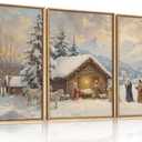 HOURIA Christian Christmas Nativity Framed Canvas Wall Art Set,Religious Mary Joseph & Jesus Christ Biblical Decor,Holy Family Star of Bethlehem Winter Artwork for Living Room,Church,Holiday-16"x24"x3