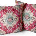 Snycler Boho Throw Pillow Covers 20x20 inch Set of 2 Boho Rug Carpet Double Sided Pattern Cotton Soft Pillow Case Cushion Cover Pillowcase for Couch Sofa Bed Decorative (Red)