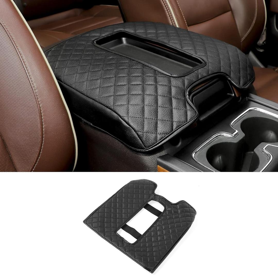 JeCar Center Console Pad PU Leather Armrest Cushion Cover Interior Accessories Compatible with Chevy Silverado/GMC Sierra/Suburban/Tahoe/GMC YUKON 2014-2018, Black