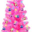 3 Feet Pink Tinsel Christmas Tree 12 Modes Dual Color Change Timer DIY 50 Warm White & Multicolor Lights Star 15 Ball Ornaments Battery Operated Small Artificial Full Xmas Tree Table Home Indoor