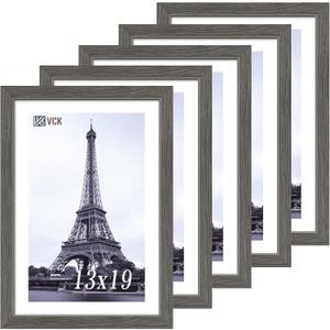 VCK 13x19 In Poster Frame Black Wood with Plexiglass Set of 5 Picture Frames without Mat for Wall Decoration