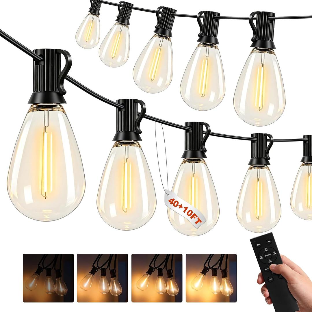 50FT Outdoor String Lights, 15m Waterproof Remote LED Patio Lights with 19+1 S11 Bulbs 10FT Extension Cable, Dimmable Outside Hanging Lights for House, Porch,Yard,Garden,Bistro, Gazebo lighting
