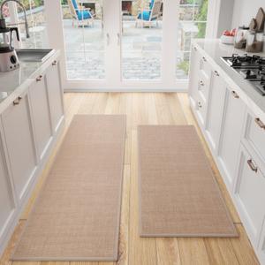 Kitchen Mat Set of 2 PCS, Cushioned Non Slip Rugs for Kitchen Floor, Absorbent Runner Comfort Standing Mats Washable for Kitchen, Office, Home (Camel, 17.3"x47"+17.3"x71")