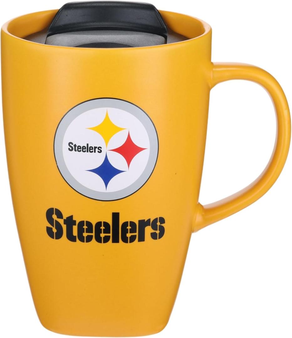 The Memory Company Officially Licensed NFL 15 oz Square Ceramic Mug - Team Logo Coffee Cup for Football Fans (Pittsburgh Steelers)