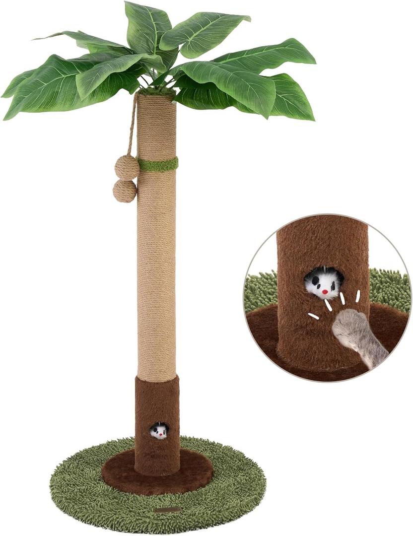 35" Tall Cat Scratching Post, Cat Scratcher for Indoor Cats, Sisal Rope Scratch Post with Hanging Ball and Cat Toys for Kitten Adult Cats (Brown)