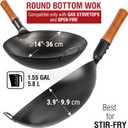 YOSUKATA 14" Carbon Steel Wok with Round Bottom Pre-Seasoned Pow Wok for Stir Fry Traditional Chinese Japanese Black Steel Pan Outdoor Cookware for Gas Stovetops, Open Fire, BBQ, Camping