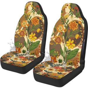 Boho Car Seat Covers Cute - 2PCS Waterproof Front Seat Covers with Car Drying Towel, Airbag Compatible, Universal Fit for Most Vehicle Car Seat Protector for Women SUV Sedans Truck