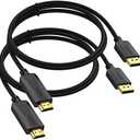 Thin DisplayPort to HDMI Cable 3ft, 2-Pack Display Port DP to HDMI Cable Adapter Male Cord, Gold-Plated Braided FHD Supports Video and Audio,Converts Signal for DP to HDMI Monitor