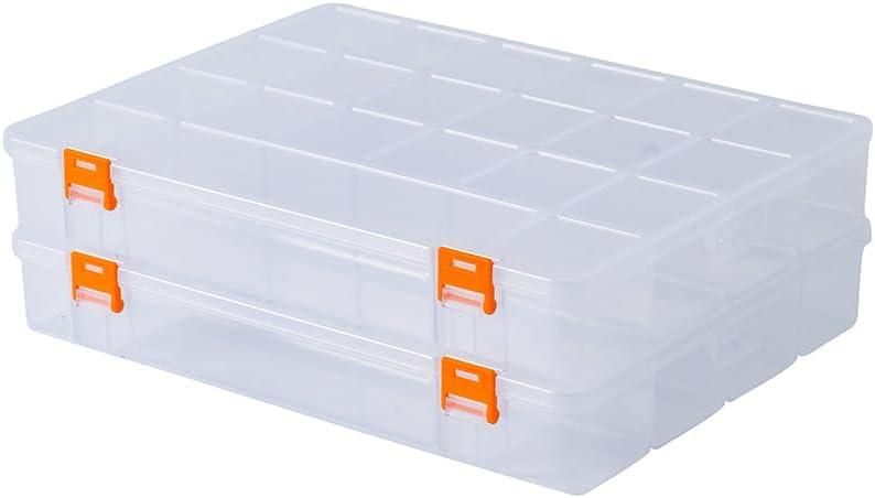 BangQiao 2 Pack Fixed 21 Grids Large Clear Plastic Storage Box, Transparent Organizer Container Case for Small Parts, Bead, Button, Jewelry, Diamond, Craft Supplies,Sewing Kit, DIY Accessories (L)