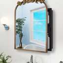 20"x30" Vintage Arched Bathroom Medicine Cabinet with Mirror, Hand-Painted Flower on Aluminum Frame Art Decor Medicine Cabinets Recessed / Wall Mounted, 2 Stable & Removable Shelves and 1 Organizer