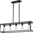 XILICON Kitchen Island Lighting Farmhouse Chandeliers Black 5 Light Modern Dining Room Lighting Fixtures Hanging, Kitchen Island Cage Linear Pendant Lights Ceiling Light