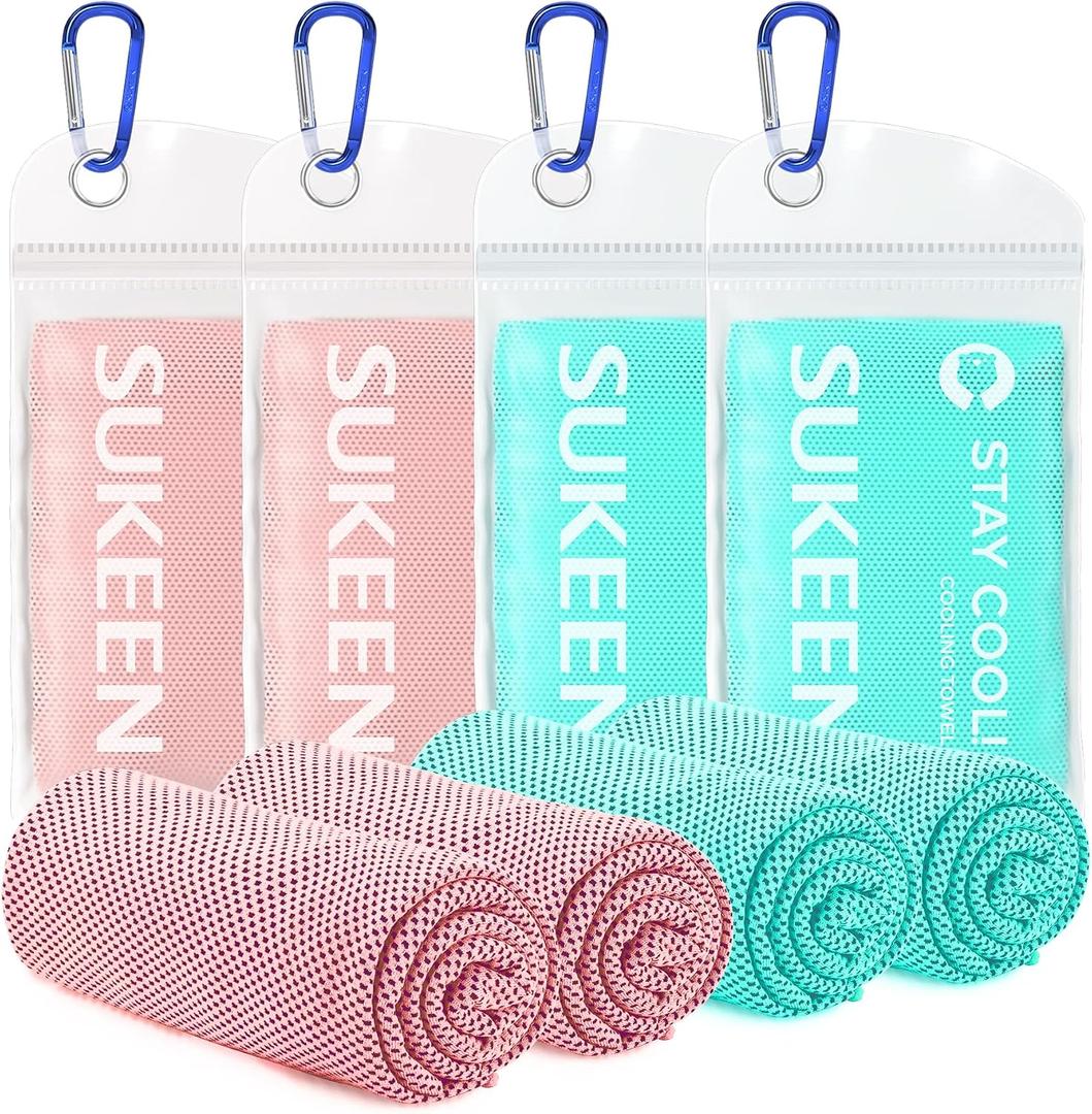 Sukeen [4 Pack Cooling Towel (40"x12"),Soft Microfiber Chilly Towel for Yoga,Sport,Running,Gym,Workout,Camping,Fitness,Workout & More Activities