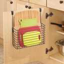 mDesign Over The Cupboard Hanging Storage Basket Metal Bakeware Organiser and Cutting Board Holder Excellent Kitchen Storage Solution Bronze