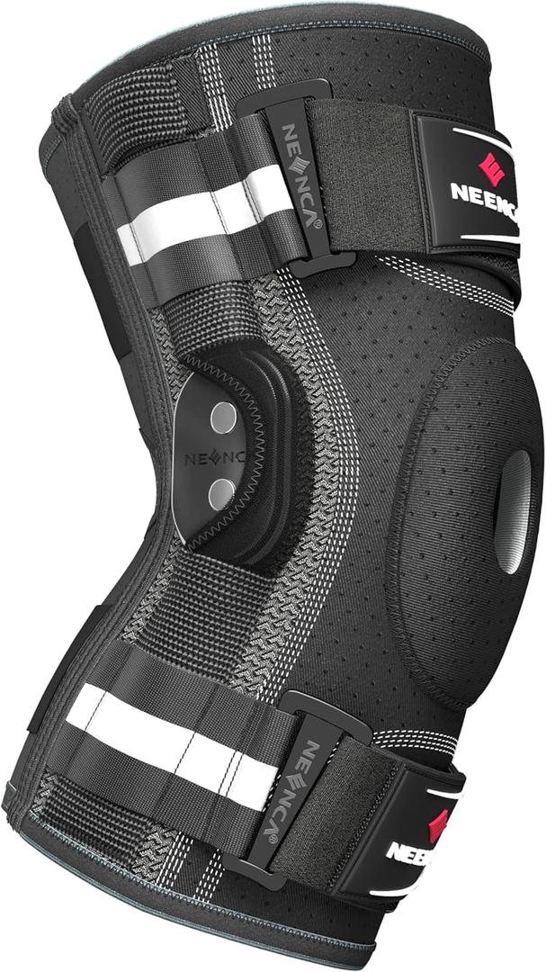 NEENCA Professional Knee Brace for Knee Pain, Hinged Knee Support with Removable Dual Side Stabilizers, Strong Stability for Joint Pain Relief, Arthritis, Meniscus Tear, ACL, PCL, MCL, Runner, Workout (Large, Black-Single)