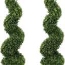 3ft Spiral Boxwood Topiary Trees Artificial Outdoor Set of 2 - UV Resistant Faux Plants for Outside Planters, 36" Fake Twisted Tree for Front Porch Decor