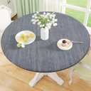 misaya Round Fitted Tablecloth with Elastic Edge, 100% Waterproof Oil Proof Plastic Table Cover, Vinyl Flannel Backed Tablecloth Fits 36"-44" Round Tables for Dinner, Outdoor, Picnic, Wood Grey