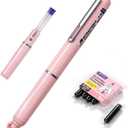 WRITECH Retractable Fountain Pen Set: Black Ink Fine Nib, 5 Refillable Ink Cartridges Included, No Leaking Smooth Writing for Calligraphy Journaling Gift (Pink)