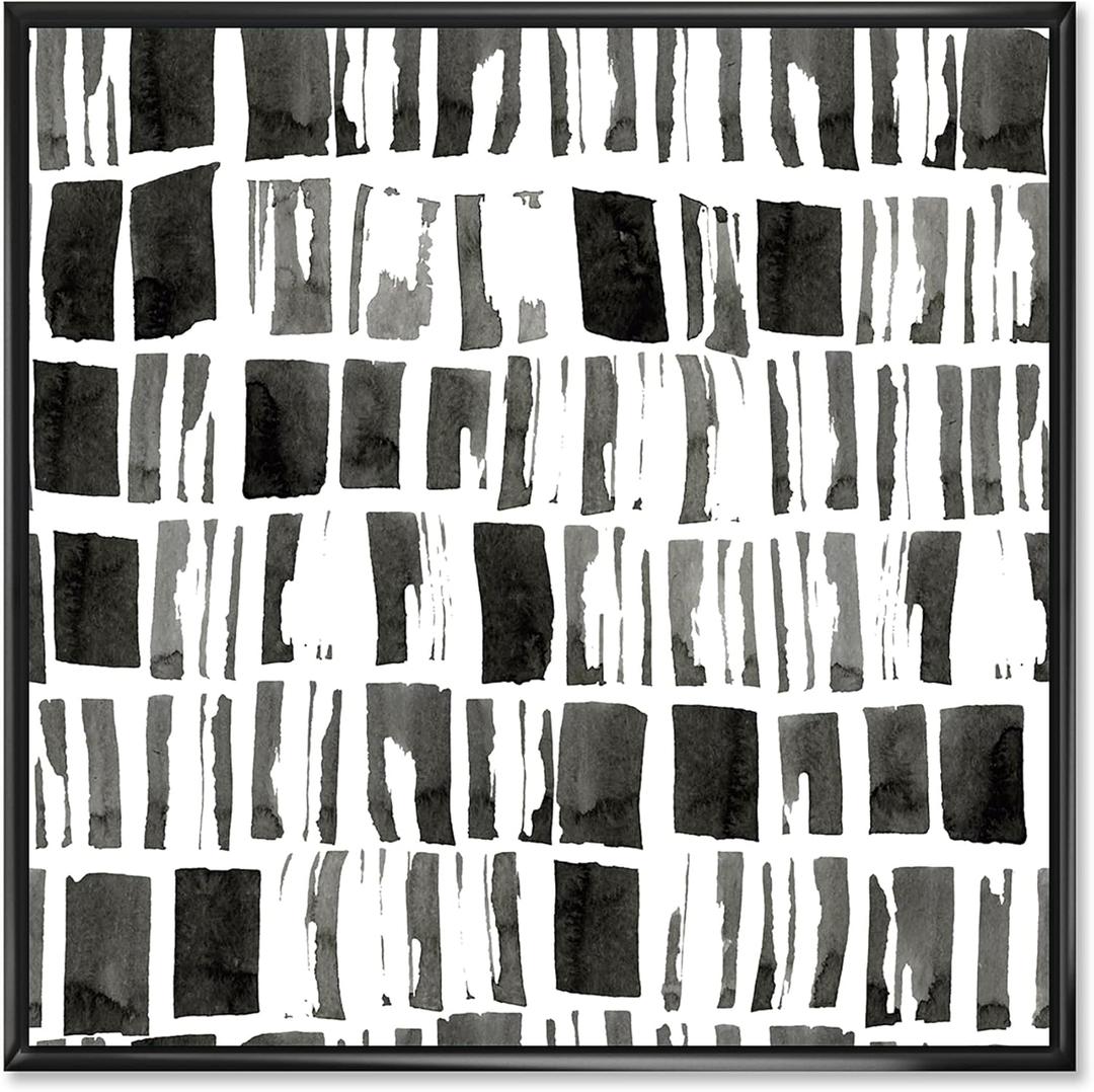 Abstract Monochrome Bricks Canvas Wall Art Modern Framed Geometric Print Black & White Dcor, Size: 30"L x 30"W