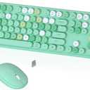 Colorful Wireless Keyboard and Mouse Combo, COVEVA 2.4GHz Wireless Retro Cute Round Keycaps Keyboard, 104 Keys Full-Sized Keyboard Mouse Set with Switch Button for PC Laptop Desktop (Green Colorful)