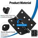4in Black Door Hinges 6 Pack Interior and Exterior Door Hinges Black Matte 4 x 4 Inch with Square and 5/8" Radius Corner, Removable Pin, Iron Material