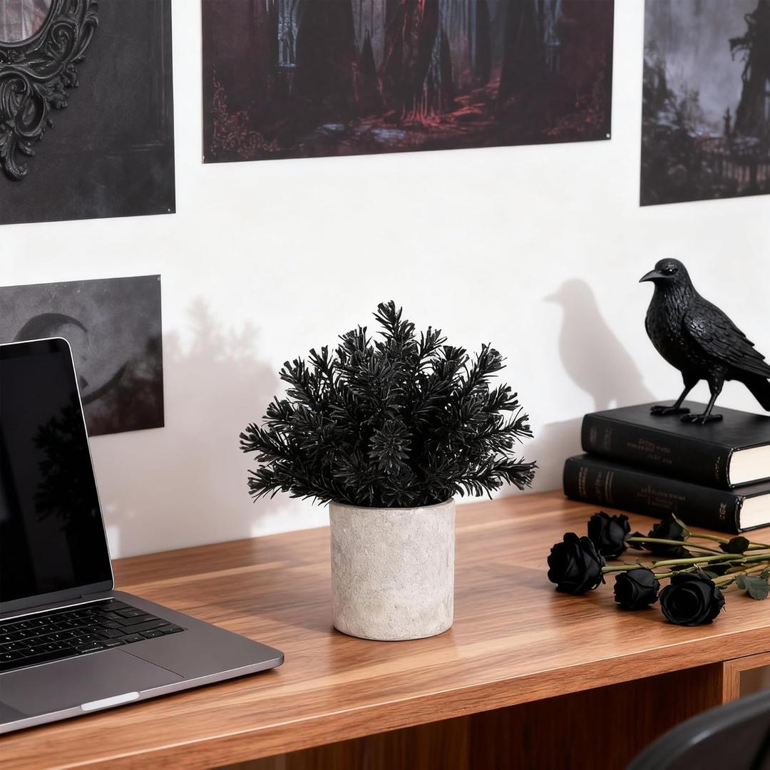 Der Rose 1 Pack Mini Potted Fake Plants Artificial Plastic Eucalyptus Plants Topiaries for Home Office Desk Farmhouse Shelf Room Bathroom Decor(Black)